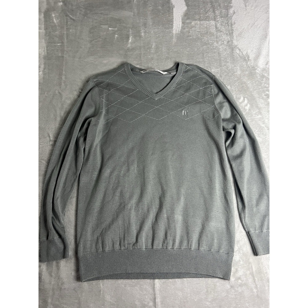 Travis‎ Mathew Men's Sweater Gray V Neck Medium Lightweight Knit Pullover
